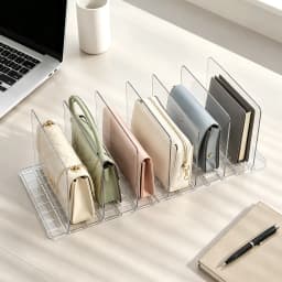 Clear Acrylic Purse Organizer for Closet, 2 Base 7 Pcs Handbag Divider, Adjustable Anti‑Tip Bag Storage Separator, Transparent Wardrobe Shelf Partition for Handbags Wallets
