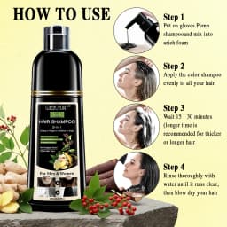 Black Hair Shampoo 200 ml with Smoothing Serum and Detangling Brush, Gradual Gray Coverage Plant-Based Hair Deep Cleaning and Treatment for Unisex