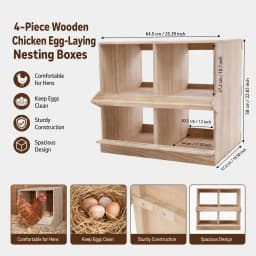 4-Piece Wooden Chicken Egg-Laying Nesting Boxes - In Natural Wood Color Chicken Nesting Box, 4 Compartment Wooden Nesting Boxes for Chickens with Perches, Floor Mount Chicken Nesting Boxes for Homes Farms Chicken Houses Backyards Courtyards