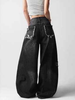 American-Style High Street Patchwork Studded Design Black Loose Jeans Women Y2K Trendy Streetwear Fashionable Casual Versatile Wide-Leg Pants