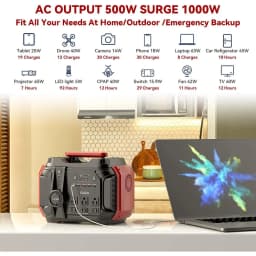 Portable Power Station 540Wh/500W(Peak 1000W) 6 x AC 110V Outlets PD 60W Portable Solar Generator CPAP Battery Power Outage Supplies Emergency Backup Power for Outdoor RV/Van Camping Fishing,Outdoor Energy Camping Travel(Solar panels sold separately)