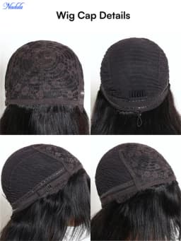 Nadula Layered Cut Yaki Straight Virgin Human Hair Wig with Wispy Bangs Hand-Tied Crown Area Machine Made Human Hair Wig with Drawstring No Tangle No Shedding Last More than 12 Months Suitable for All Heads Size 30 Days No Reason Local Free Return