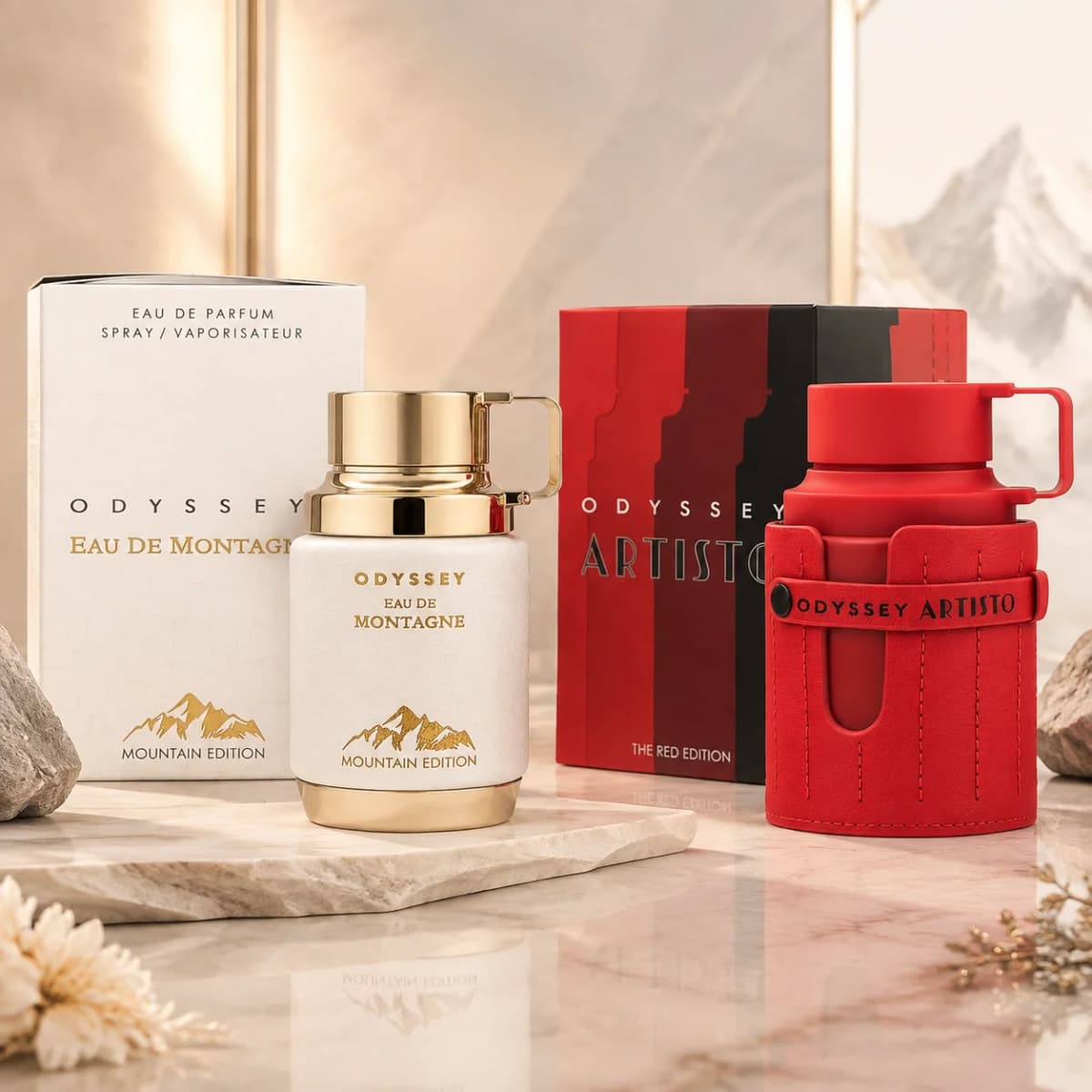 Armaf Odyssey Men Perfume Combo Set, Eau De Montagne Mountain Edition + Artisto the Red Edition Eau De Parfum 100ml, Long Lasting Arabic Luxury Scent for Gift & Daily Wear