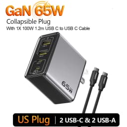 PISEN 65W GaN Charger Type C PD Charger 4-Port USB-A/C Charger PD3.0 QC4.0 PPS Portable Fast Charger For IPhone/ Laptop/ Samsung