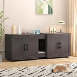Garvee Hidden Litter Box Enclosure Furniture for 2 Cats Wooden Enclosed Storage Organizer Cat Litter Box Furniture Hidden Washroom Cat House Cat