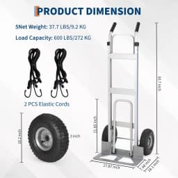 Aluminum Truck, 2 in 1, 600 Lbs Load Capacity, Utility Cart Converts from Hand Truck to Platform Cart with Rubber Wheels, Platform Hand Cart for Transport & Moving in Warehouse, Supermarket
