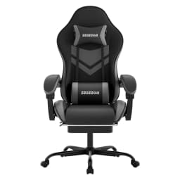 Gaming Chair with Footrest & Massage Lumbar Support, PU Leather Ergonomic High Back Swivel Height Adjustable Chair for Adults, Office Gaming, 300 lbs (Black Blue)