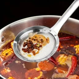 Stainless Steel Fat Skimmer Spoon - Fine Mesh Strainer for Grease, Gravy & Foam, Long Handle Japanese Hot Pot Skimmer
