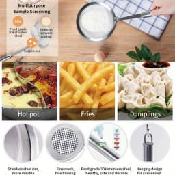 Stainless Steel Fat Skimmer Spoon - Fine Mesh Strainer for Grease, Gravy & Foam, Long Handle Japanese Hot Pot Skimmer