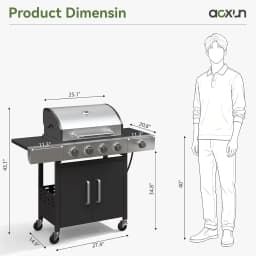 4-Burner 49000 BTU Propane Grill with Side Burner, Black Stainless Steel Gas Grill, Heavy-Duty Cooking Grates & Side Tables for Backyard Patio Camping