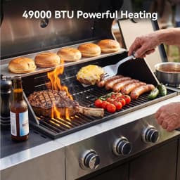 4-Burner 49000 BTU Propane Grill with Side Burner, Black Stainless Steel Gas Grill, Heavy-Duty Cooking Grates & Side Tables for Backyard Patio Camping