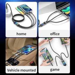 4PCS 3-IN-1 100W Nylon Woven Fast Charging Cable With Type-C, Micro USB, IP Port Compatible With Multiple Devices Multi Port Multiple Charging Wire