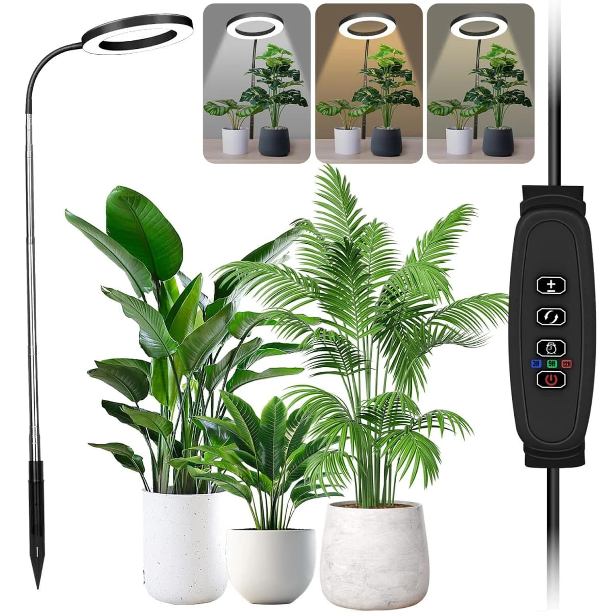 72 LEDs Full Spectrum Plant Grow Light 65 Inch Adjustable Height Automatic Timer with 3/9/12 Hours 10-Level Brightness 360 Degree Gooseneck for Indoor Plants Homes Offices