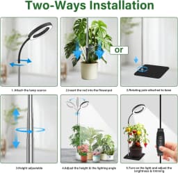 72 LEDs Full Spectrum Plant Grow Light 65 Inch Adjustable Height Automatic Timer with 3/9/12 Hours 10-Level Brightness 360 Degree Gooseneck for Indoor Plants Homes Offices