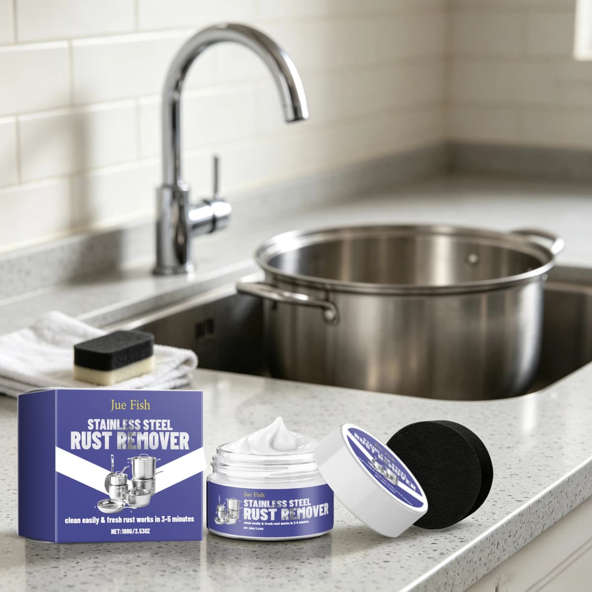 100G Stainless Steel Cleaner Paste Quick Dissolve Stubborn Dirts Remove Rust Stain Easily Polishing Enhance Gloss Oven Hood Cleaning Paste