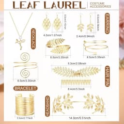 9 Pcs Greek Goddess Costume Accessories Set for Women Golden Laurel Leaf Crown Headband Upper Arm Coil Bracelet Pearl Leaf Dangle Earring Artificial Pearl Earrings Necklace Bridal Wedding