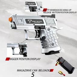 Soft bullet foam shell ejection explosion energy gun, realistic toy pistol, the best gift for teenagers, creative toy, silver.