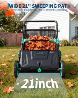 21 Inch Push Lawn Sweeper, 3.5 Cu Ft Hopper Bag, Dual Brushes, Adjustable Height For Leaves, Grass Clippings & Yard Debris Home