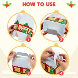 24 PCS 3D Christmas House Cardboard Treat Boxes for Holiday Xmas Goody 6" x 3.5" x 6" Goodie Cookie Boxes for Gift Giving, School Classroom Party Favor Supplies, 4 Designs Cardboard Candy Box