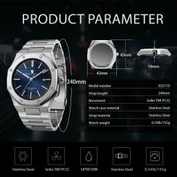 SAPPHERO Men's Quartz Watch Japan Movement Analog Wristwatch Stainless Steel Case Date Display 50M Waterproof Business Casual Fashion Luxury Dress Sport Watch for Men Classic Casual Daily Wear Office Work Travel Birthday Anniversary Holiday Gift