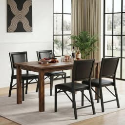 Set Of 6 Folding Dining Chairs, Foldable PU Leather Seating With Metal Frame, Space Saving For Apartment
