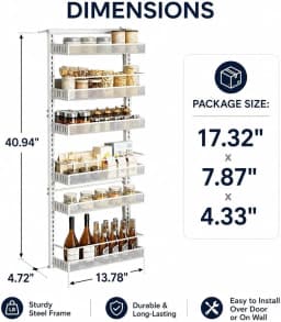 6PCS/set Over The Door Storage Organizer Space Saving Metal Seasoning Racks Kitchen Cabinet Door Spice Jar Organizer Removable for Kitchen, Bathroom, and Bedroom.