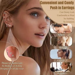 12 Pairs 316L Surgical Steel Flat Back Studs Hoop Earrings for Women Men CZ Stud Earrings Nose Stud Helix Piercing Jewelry