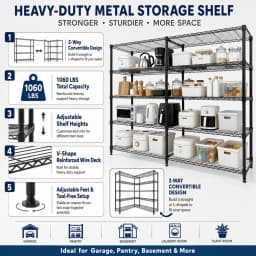 Heavy Duty Metal Storage Shelving Rack 4/5 Tier Adjustable Wire Shelf Garage Organizer 1060LBS Capacity Steel Storage Rack L Shape Corner Shelf Boltless Assembly for Pantry Basement Workshop