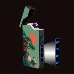 1pc Windproof Electric Arc Lighter with Japanese Sunset Design, Metal Shell, Battery Indicator, Type-C Charging, Dual Arc, Gift Box Packaging, Power-Off Protection, Outdoor Survival Gear, High Altitude Compatible, Valentine's Day Gift, Christmas Gift