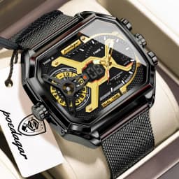 POEDAGAR Top Luxury Digital Men's Watches Stainless Steel Mesh Waterproof Date Week Quartz Man Wristwatch LED Electronic Fashion Sports Men Clock Reloj