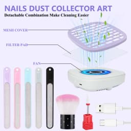 Mini Nail Dust Collector, Low‑Noise Nail Vacuum Fan, USB‑C Powered Nail Dust Suction Machine (No Built‑in Battery) with Filter Papers, Nail Files, Cleaning Brush & Drill Bit, Professional Nail Art Salon Supplies