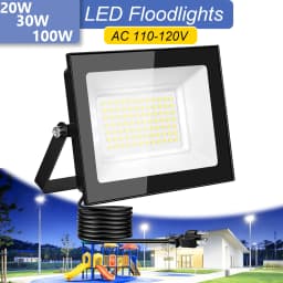 20W/30W/100W LED Flood Light Outdoor with Plug, 6500K Daylight White IP66 Waterproof Commercial Lighting for Sports Fields,Counts,Arena,Stadium
