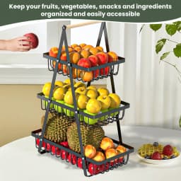 Three-Tier Fruit Basket With Removable Wooden Handle-Sturdy Kitchen Storage Box Suitable For Fresh Fruits And Vegetables, Bread, And Snacks-Suitable For Home And Kitchen Display, Can Be Used As A Kitchen Fruit Basket, Bread Box, Fruit Plate,