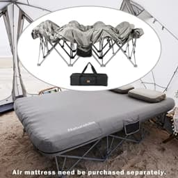 Air Mattress Not Included, Folding Full Size Camping Bed Frame with Side Pocket and Carry Bag,CosyWild 2 Person Camping Cot Frame Only,186x125x34cm
