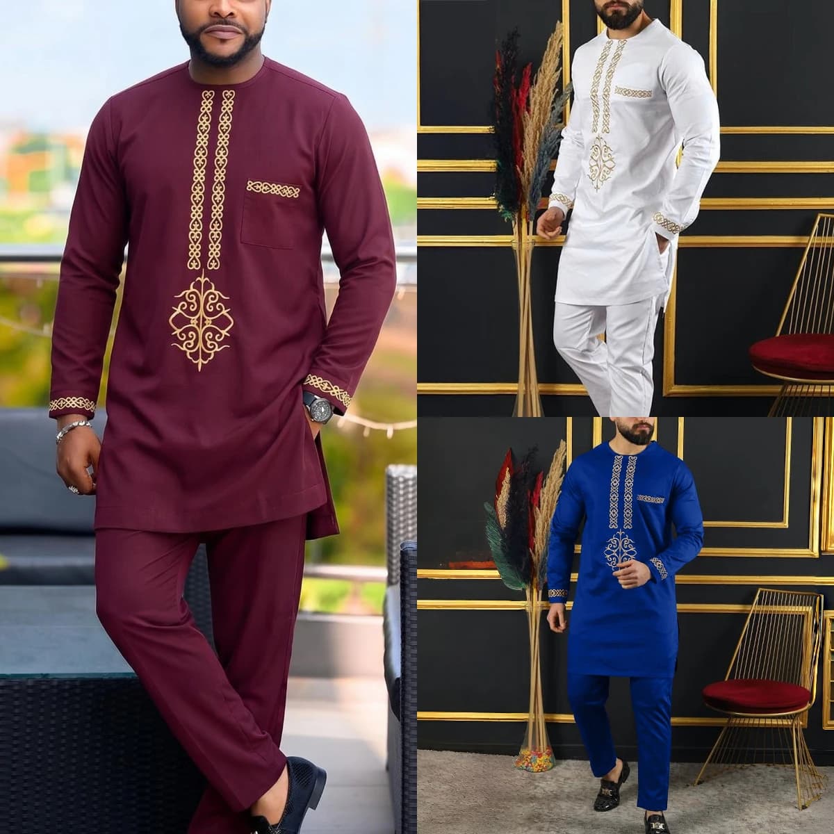 African Native Outfit Dashiki Male Pant Sets To Dress Luxury Designer Elegant Suits Clothes For Men New 2Pc Ethnic Abaya Costume