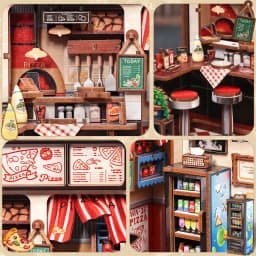 Original CUTEBEE Uncle Joe's Pizzeria Book Nook Kit DIY Miniature House Dollhouse Booknook Pizza Shop Tiny House Bookshelf Decor 3D Wooden Puzzle for Adults and Teens, DIY Craft Gifts
