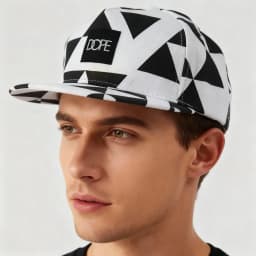 Black White Geometric Triangle Print Snapback Hat Flat Brim Hip‑Hop Baseball Cap Adjustable Streetwear Sun Hat for Men Women Daily Outdoor