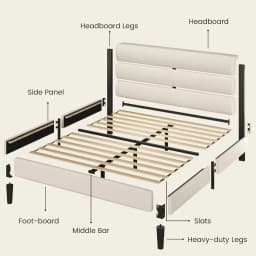 Contemporary Beige Velvet Platform Bed - No Box Spring Required, Metal Slat Support, Easy Assembly, Quiet, Modern Bedroom Furnit