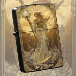Retro Tarot The Empress Themed Flip-top Metal Windproof Kerosene Lighter Reusable Portable Pocket Lighter Exquisite Art Embossed Design CreativeGift Personalized Trendy Portable Ignition Device Humorous and Fun Lighter