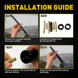 Universal Bullet Style Car Antenna Gloss Black Aluminum Alloy AM FM Radio Roof Aerial Replacement Kit With Multi Size Adapter Screws For Toyota Dodge Infiniti BMW Porsche Nissan Chevrolet Honda Mercedes Hyundai Kia Accessories
