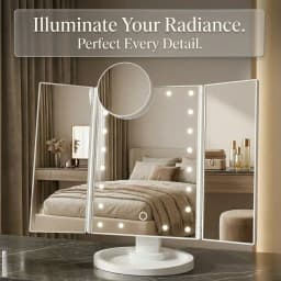 HOODINK Makeup Mirror, Tri-Fold Lighted Adjustable Vanity Makeup Mirror With 21 LED Lights, Touch Screen And 10X/3X/2X/1X Magnification, Two Power Supply Modes Make Up Mirror, 360° Rotation, Top Valentine's Day Gifts For Her(Rose Gold/White)