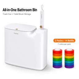Joybos Trash Can And Toilet Brush Set, Bathroom Trash Can With 14 Disposable Toilet Brush, Includes Cleaning Brush Head, Toilet Brush Cleaner, Storage Bins With Lids, Narrow Design, Bathroom And Apartment Supplies, Halloween And Christmas Gifts