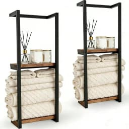 2‑Tier Wall‑Mounted Bathroom Towel Rack with Frame, Modern Metal & Wood Towel & Toiletry Storage Organizer, Elegant Wall Hanging Rack for Bathroom