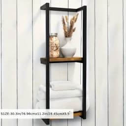 2‑Tier Wall‑Mounted Bathroom Towel Rack with Frame, Modern Metal & Wood Towel & Toiletry Storage Organizer, Elegant Wall Hanging Rack for Bathroom