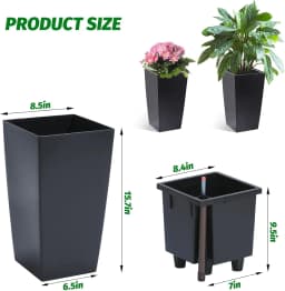 2 Pack 16in Tall Planters with Water Level Monitor & Drainage Holes, 16 Inch Tall Flower Pots for Indoor Outdoor, Modern Large Garden Plant Pots for Patio