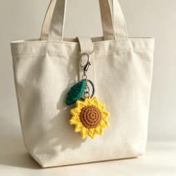 Viral Aesthetic Hand Crochet Sunflower With Leaf Keychain, Knitted Yarn Flower Bag Charm Pendant, Cute Handmade Accessory Gift