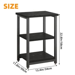 3 Tier Nightstand Black Wood Grain Slim Bedside Table Space Saving for Bedroom Storage