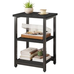 3 Tier Nightstand Black Wood Grain Slim Bedside Table Space Saving for Bedroom Storage