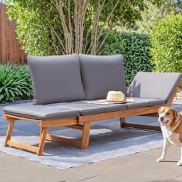 Convertible Acacia Wood Outdoor Sofa Loveseat 3-Position Adjustable Armrests Daybed 2.75 In Padded Cushions Pillows Patio Porch Balcony Pool Furniture