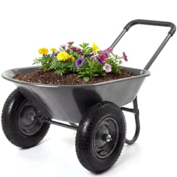 Dual-Wheel Wheelbarrow Garden Utility Cart With Dump Bed, 600 lb Capacity, 48.8 x 26 in Poly Tray, Steel Frame For Yard Lawn Farm Beach